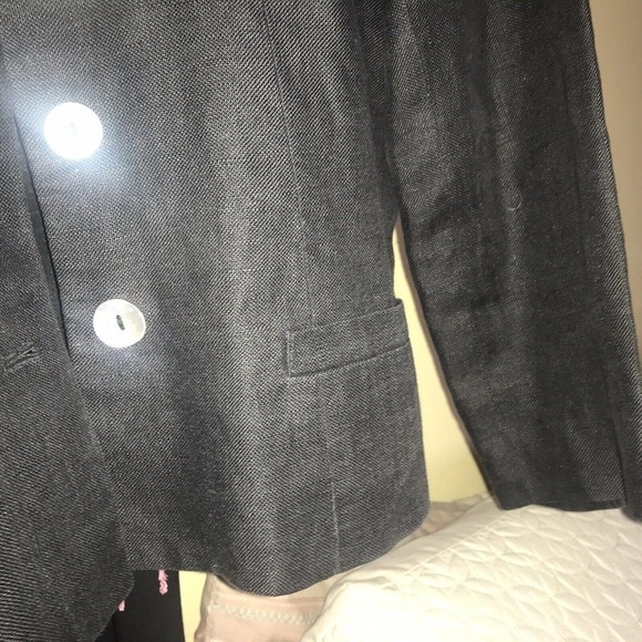 Jennifer Moore Petite Blazer Sz10P Black Linen Mother Of Pearl Buttons NWOT - Picture 7 of 8